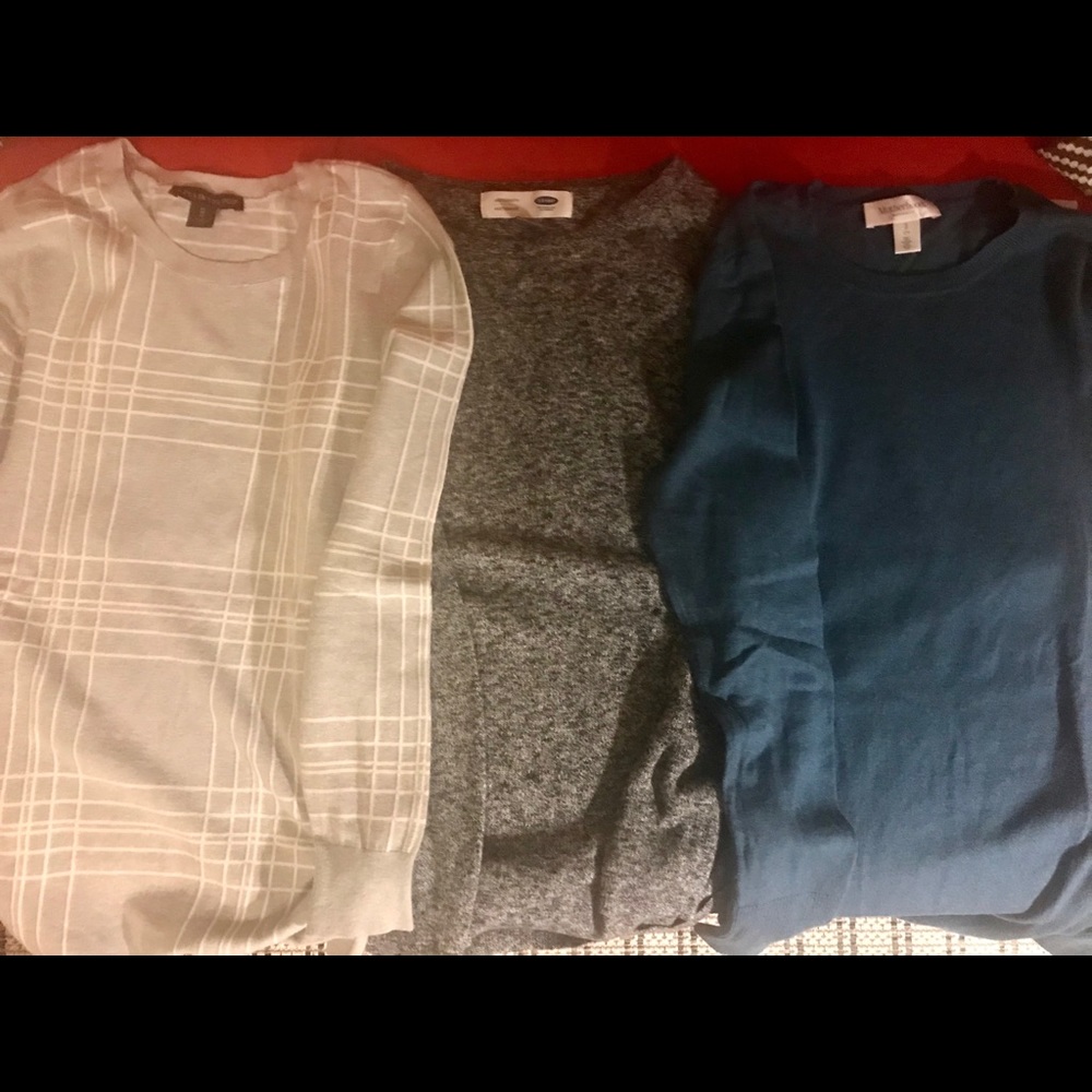 Three Maternity Sweaters - Crew Neck, Side Ruched